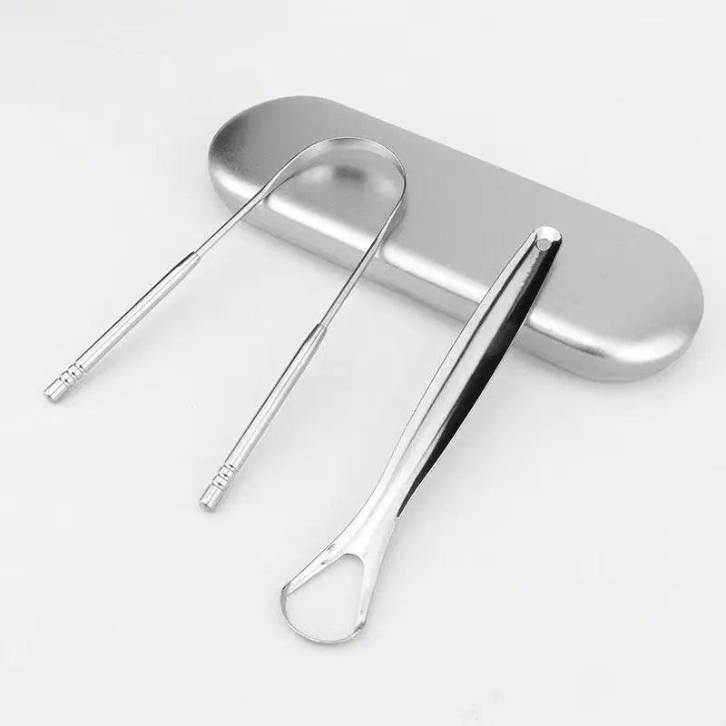 Stainless steel tongue scraper used for effective tongue cleaning