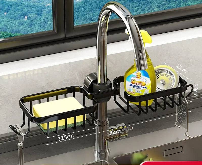 Multifunctional sink rack for dish soap and sponge storage