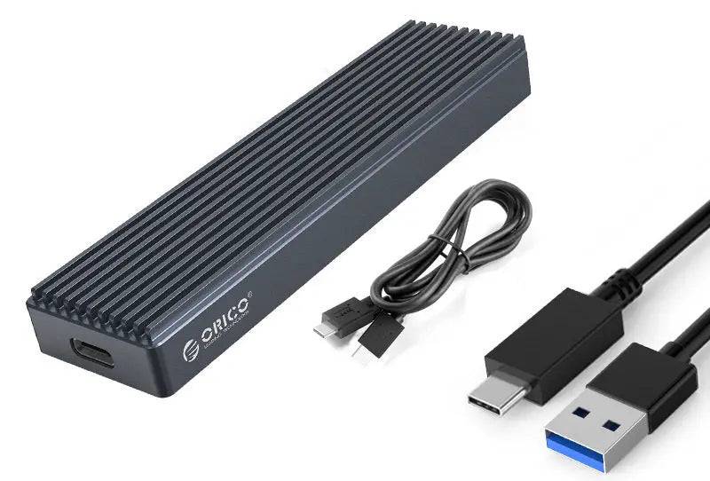 Close-up shot of NVMe external hard disk reader highlighting USB 3.1 interface