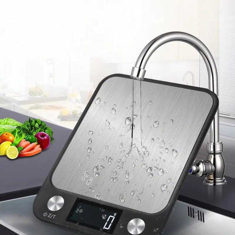 Stainless steel kitchen scale with large LCD display
