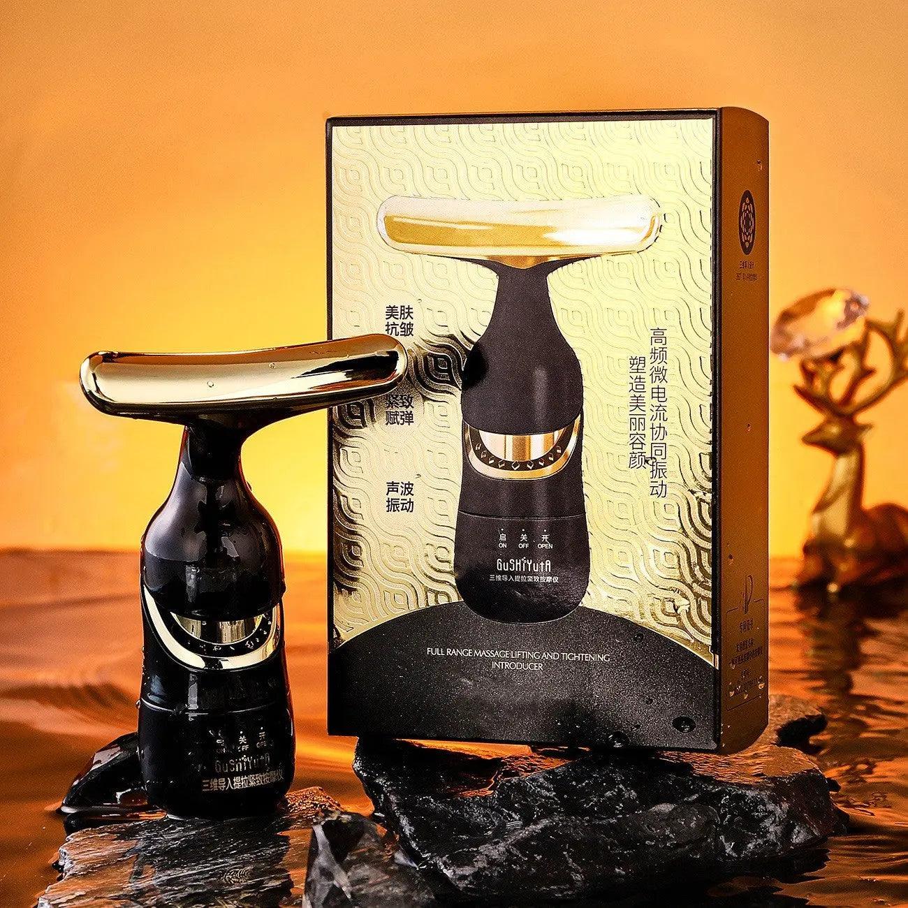Black gold massage device for a luxurious skincare experience