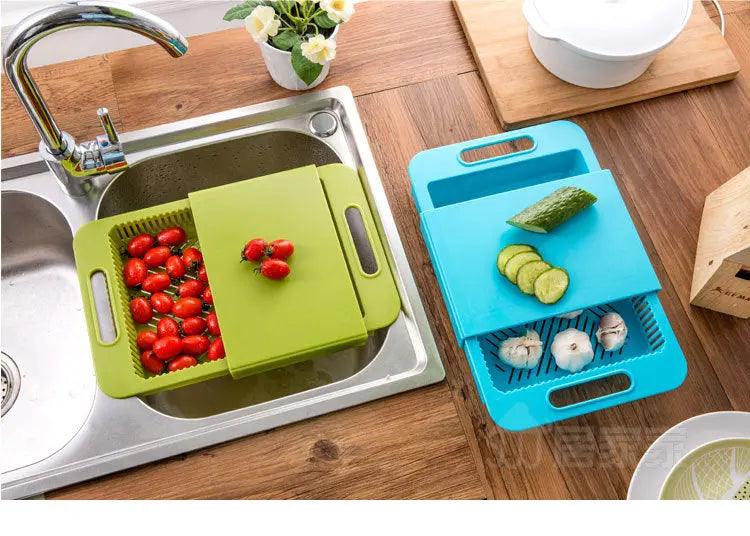 Innovative drainage system in the vegetable chopping board for easy clean-up