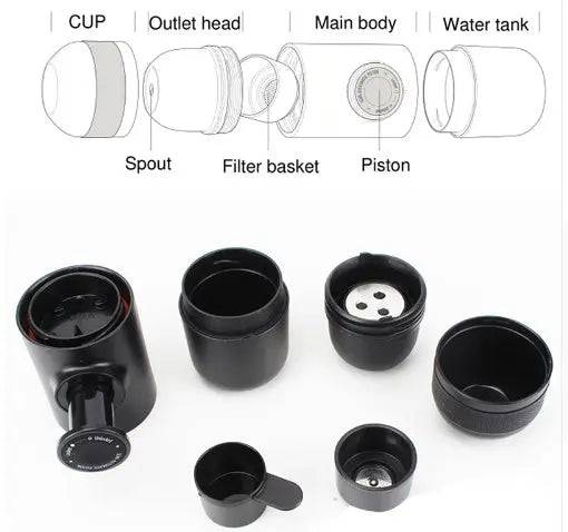 Compact coffee machine for brewing coffee anywhere