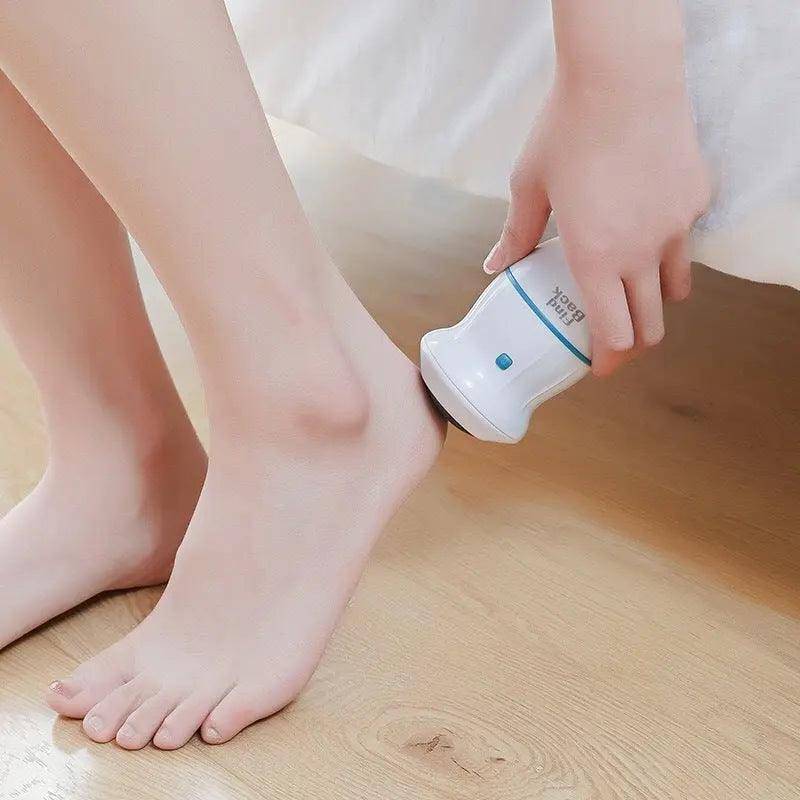 Electric callus remover in action showing smooth feet results