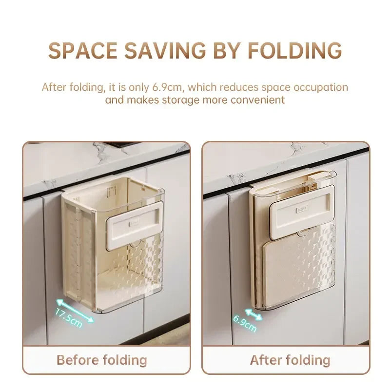 Lifestyle shot of a compact trash bin saving space in a small apartment