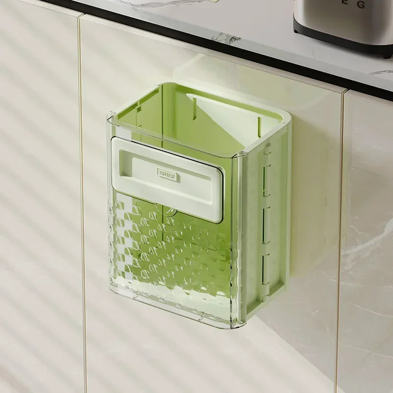 Wall mount garbage can with a foldable design for easy storage
