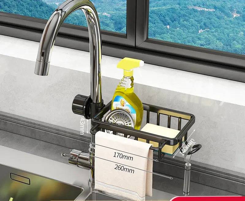 Sink hanging rack maximizing vertical kitchen storage
