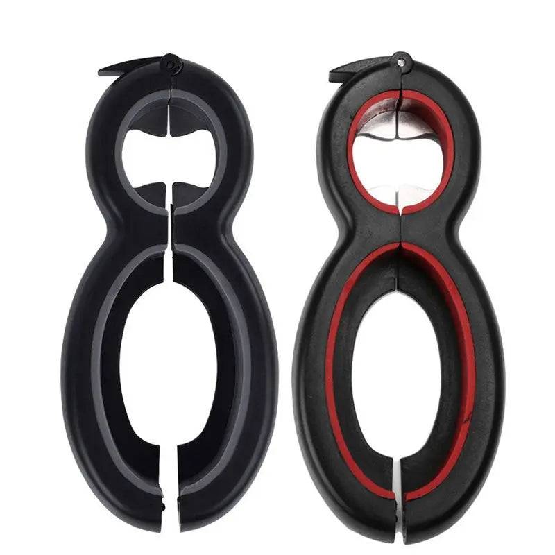 Multifunctional can opener showcasing its 6-in-1 capabilities