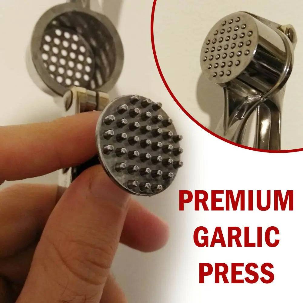 Close-up of dishwasher safe garlic press demonstrating easy cleaning