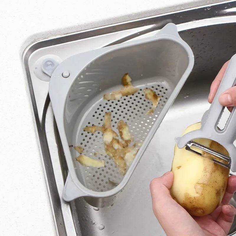 Triangle storage rack for kitchen sink organization