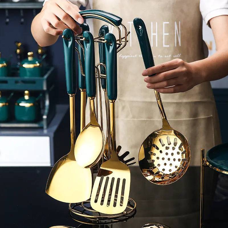 Durable stainless steel kitchen utensils with non-stick silicone for easy cooking