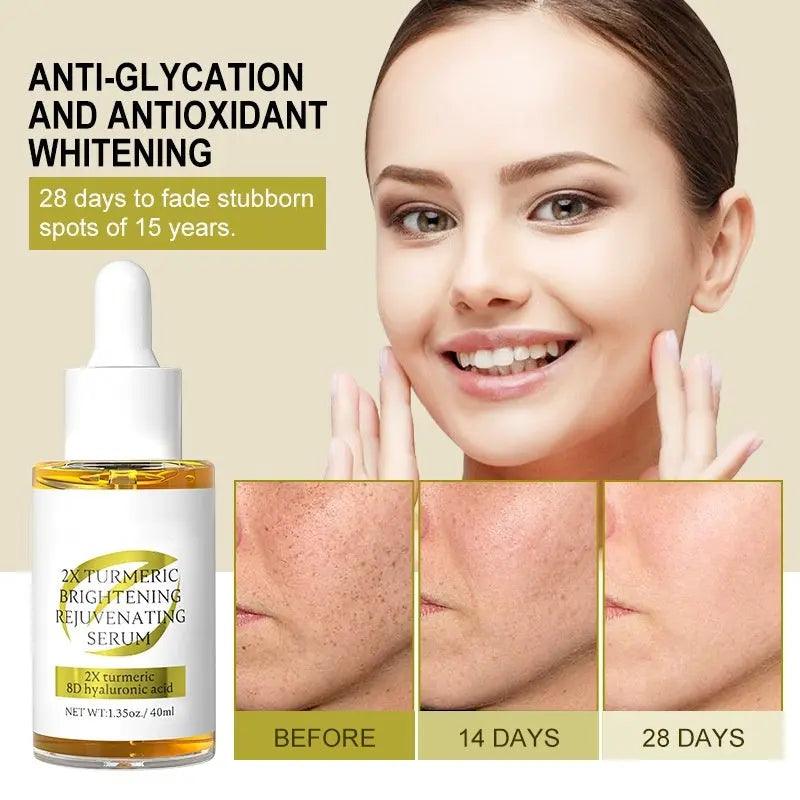 Turmeric moisturizing serum bottle next to fresh turmeric roots