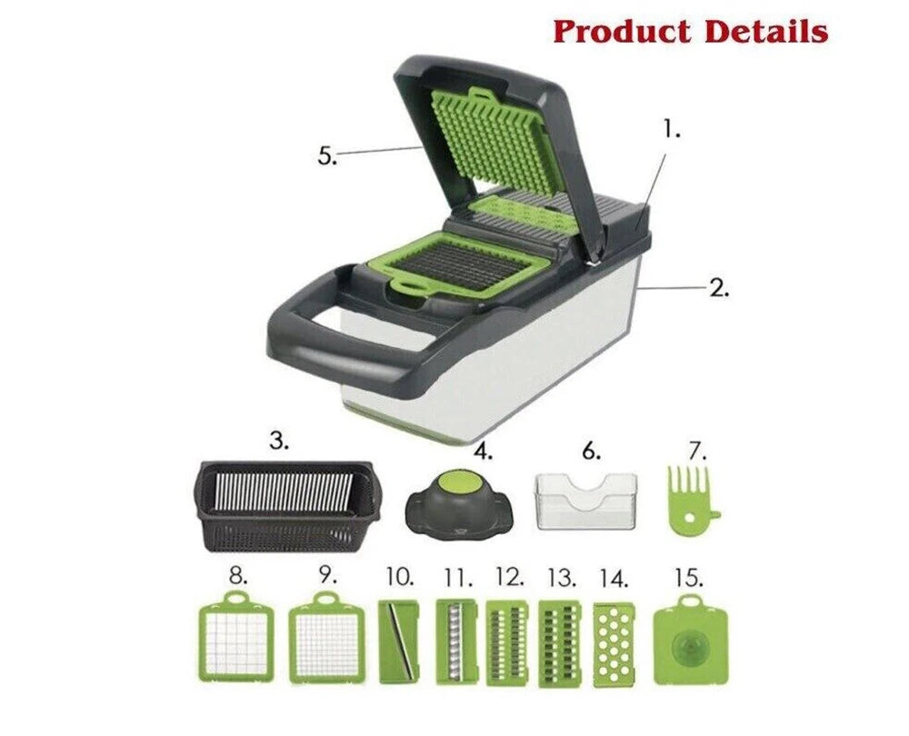 15 in 1 Vegetable Chopper, Salad Fruit Vegetable Food Chopper Slicer Peeler Iris Essentials