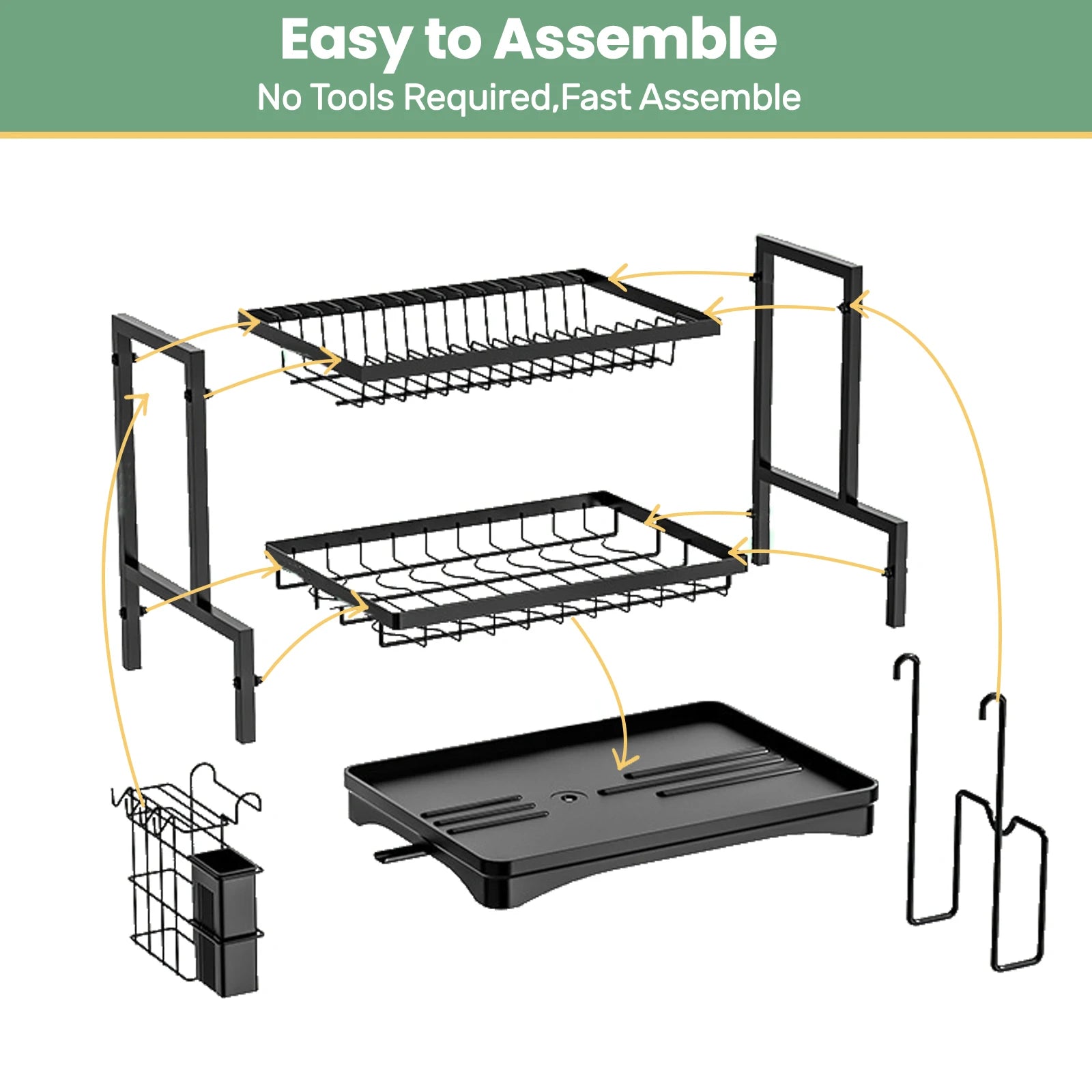 Dish Drainer Rack 2 Tier Rustproof Dish Drainer Rack with Drip Tray and Utensils Holder with 360° Swivel Spout Drain Board Set Iris Essentials
