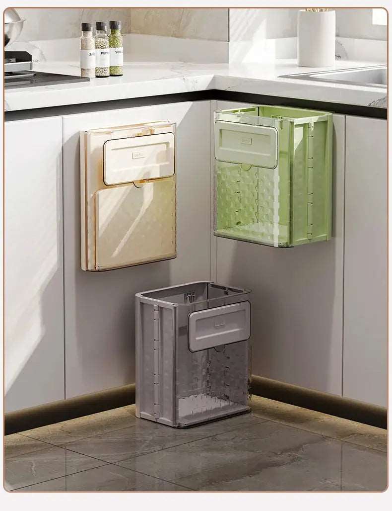Compact trash bin for kitchen spaces of any size