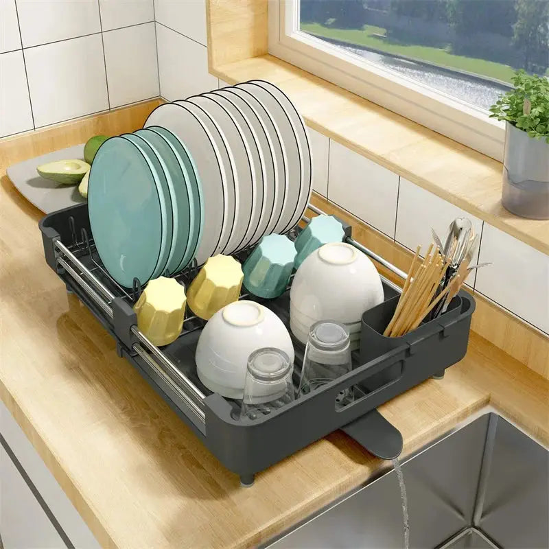 Adjustable dish organizer with modern design and large capacity