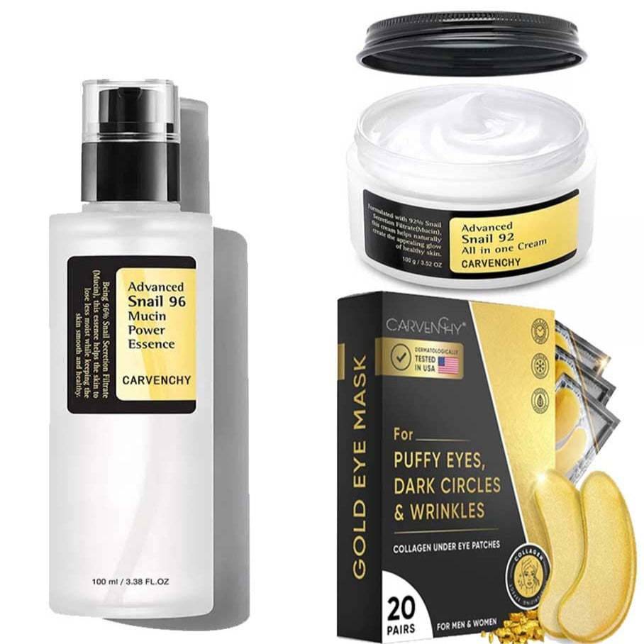 Nourishing moisturizer and rejuvenating serums included in the Snail Mucin Extract skincare set
