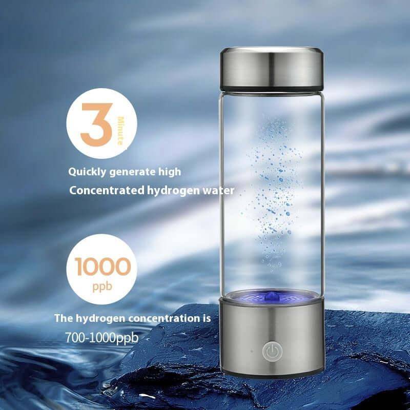 Portable hydrogen rich water bottle showcasing advanced electrolysis technology