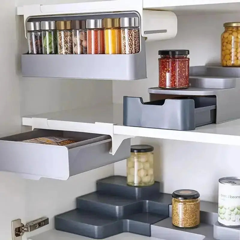 Easy access spice organizer mounted for convenient spice selection