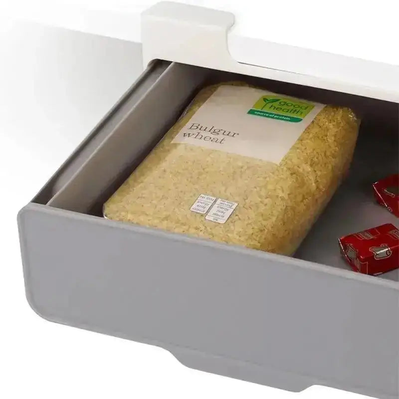 DIY spice drawer installed under the shelf for effective space savings