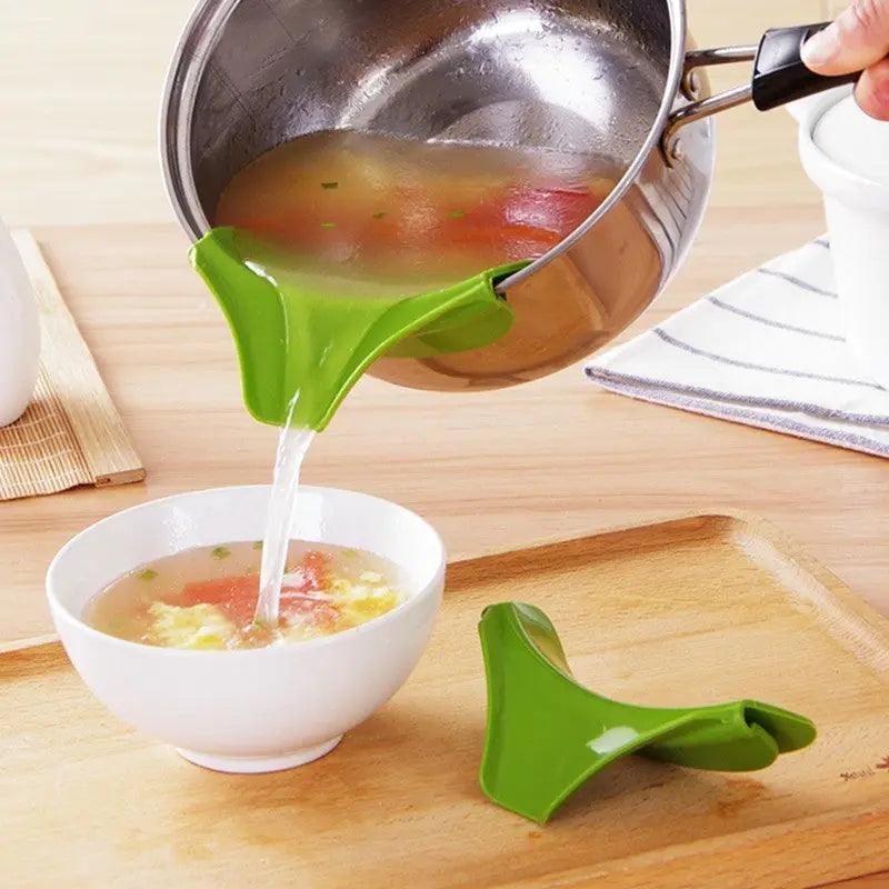 Heat-resistant silicone soup funnel designed for mess-free pouring  