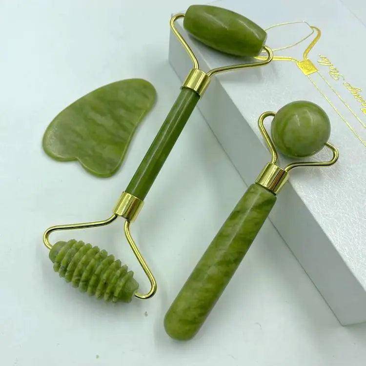 Natural jade roller for enhancing facial beauty and rejuvenation 