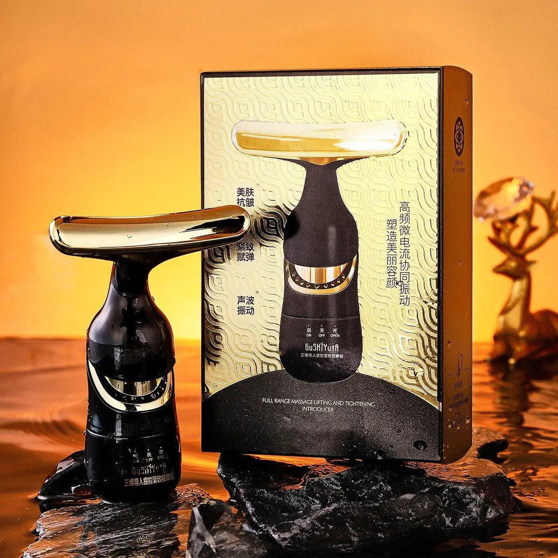 Black gold massage device for a luxurious skincare experience  