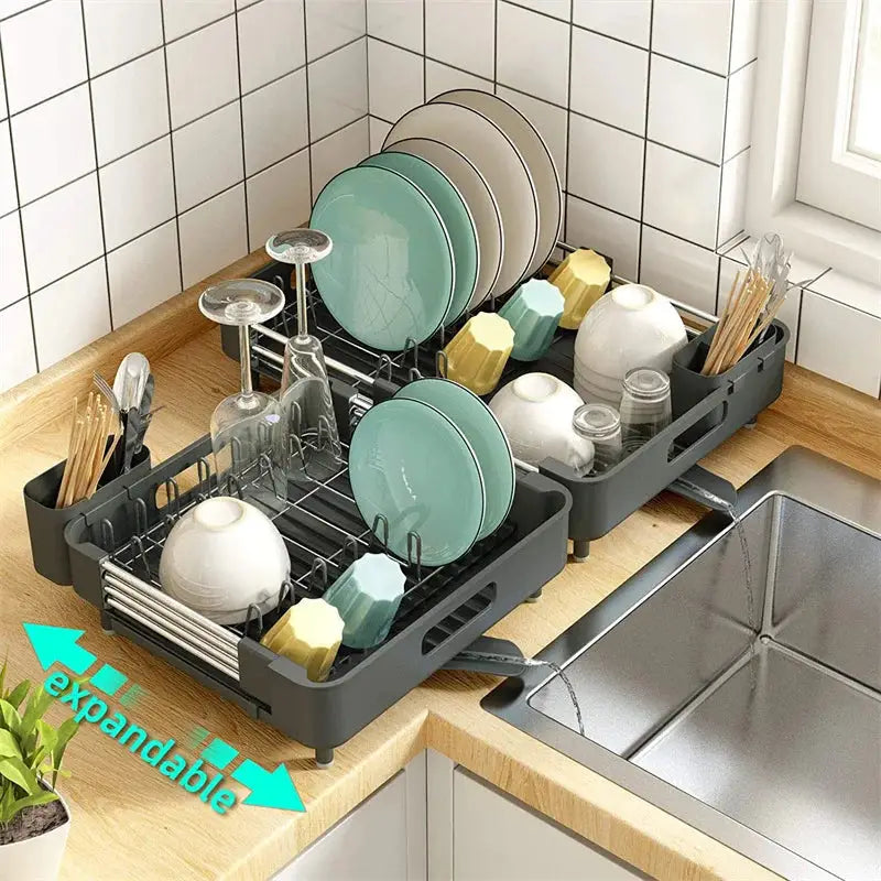 Stainless steel dish drying rack for efficient kitchen organization