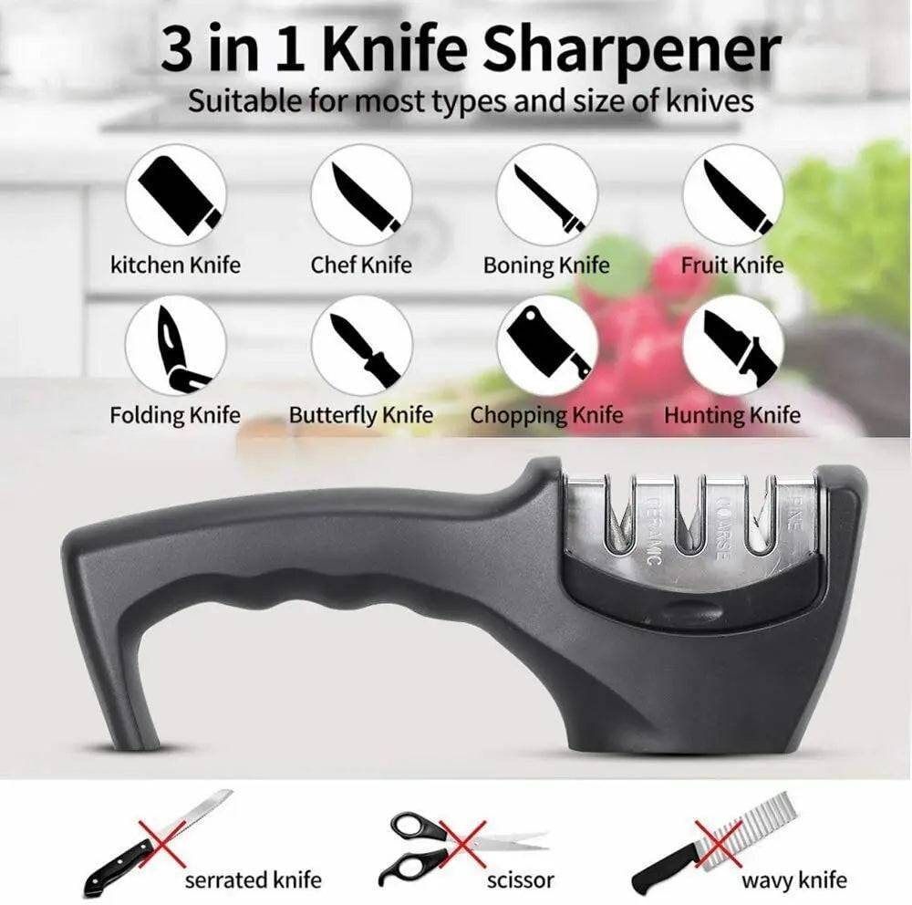 Blade sharpening system featuring 3-step knife sharpening process