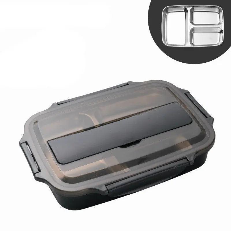 Durable, eco-friendly black lunch box perfect for adults and kids, highlighting its travel-friendly design