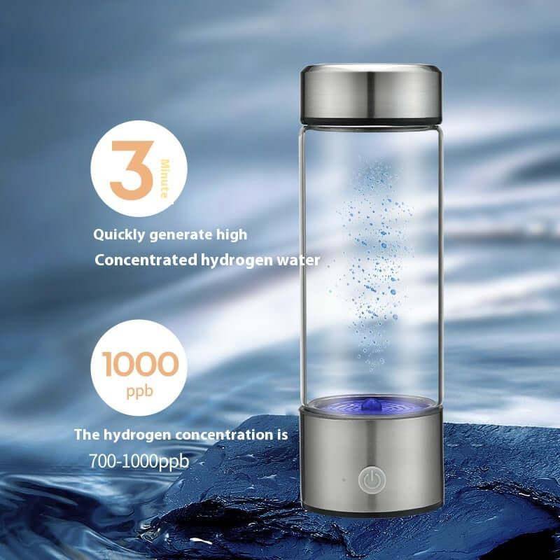 Portable hydrogen rich water bottle showcasing advanced electrolysis technology  