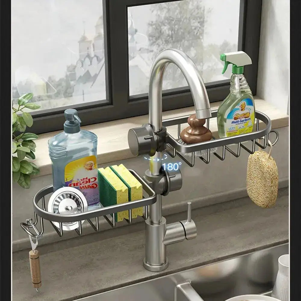 Faucet Holder mounted on a sink to illustrate practical use  