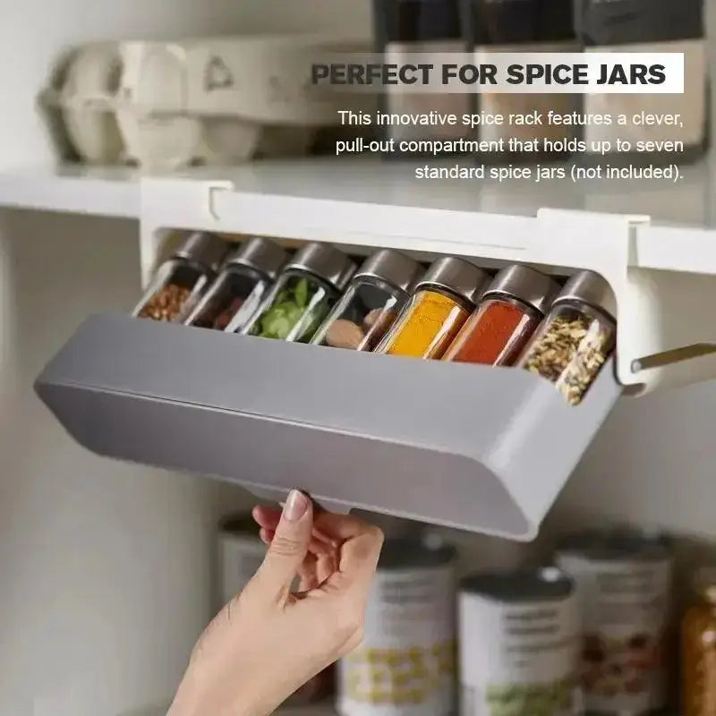 Space-saving spice organizer displayed in a kitchen setting  